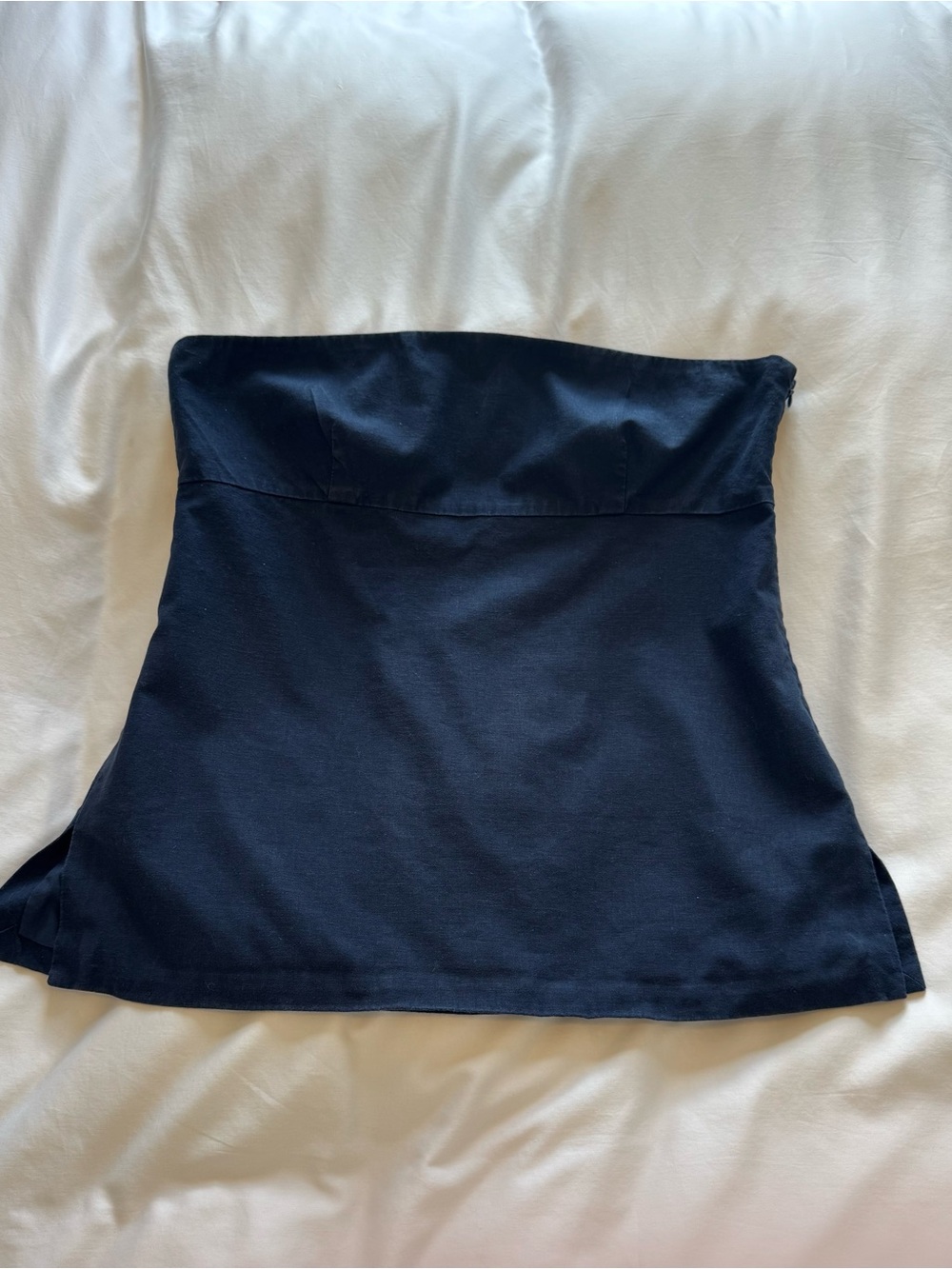 J. Crew Strapless Bandeau Linen/Corron Top in Navy